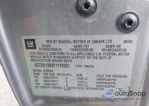 2007 GMC Sierra 1500 Classic Sl из США, поврежденный, VIN 2GTEK13V071170922